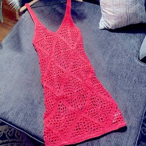 Hot pink crochet cover up dress!